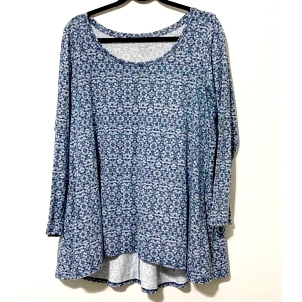 J. Jill Pure Jill Back Tie Print Tunic Top Long Sleeve Pima Cotton Women's L
